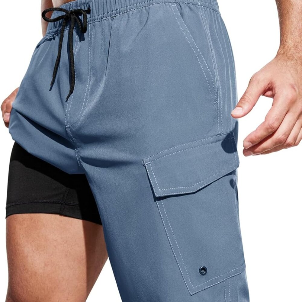 Mens Swim Trunks with Compression Liner 9 Inch Bathing Suits Quick-Dry Swimming
